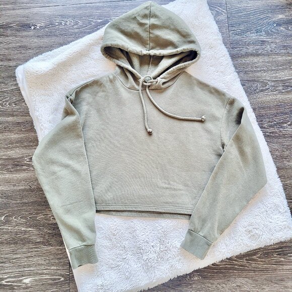 H&M Divided Cropped Pullover Hoodie in Olive Green Sz XS (Oversized) - Picture 2 of 7